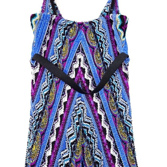 CACHE Plisse Point Stripe Geometric Print Cami Maxi Dress Boho Cobalt Blue Small - Picture 10 of 11